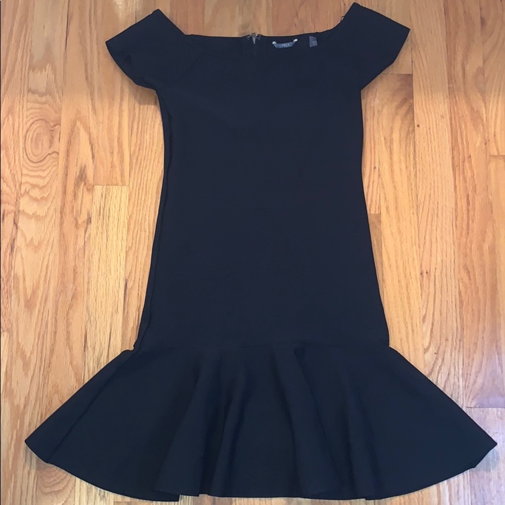 Black Guess Fluted Bodycon Mini Dress
